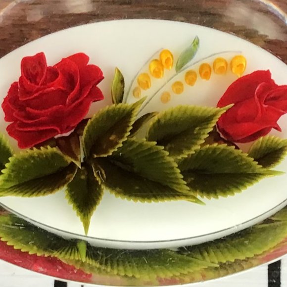 Large Flower Bouquet Reverse Carved Brooch Pin Vintage - Picture 2 of 14